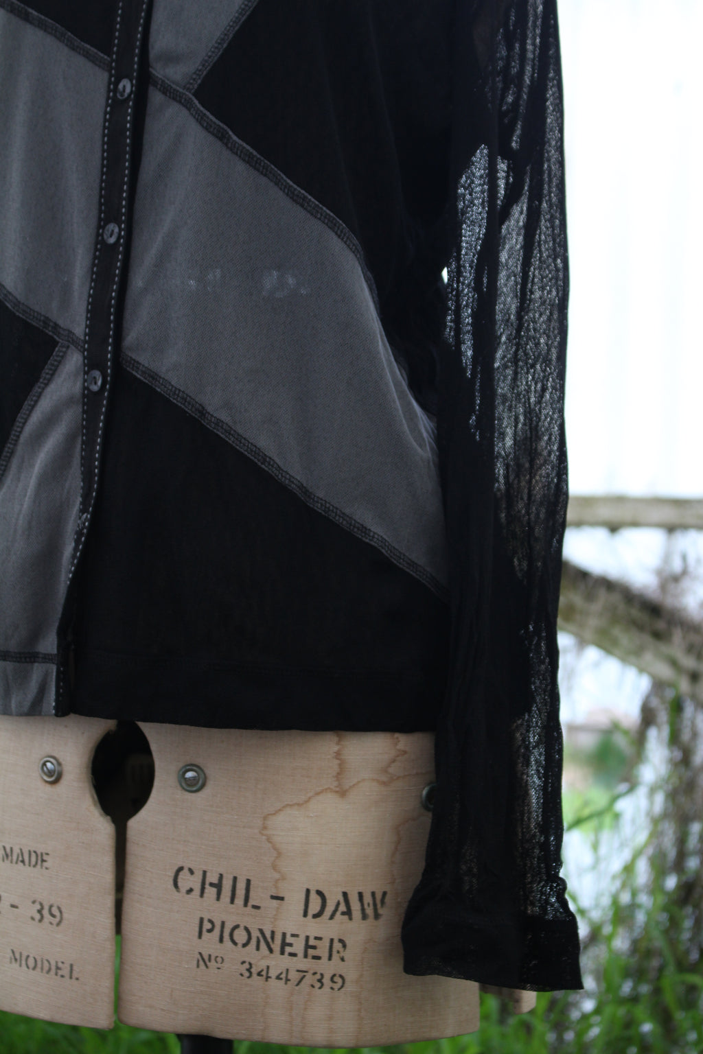 Black and Grey Colour Block Mesh Button up