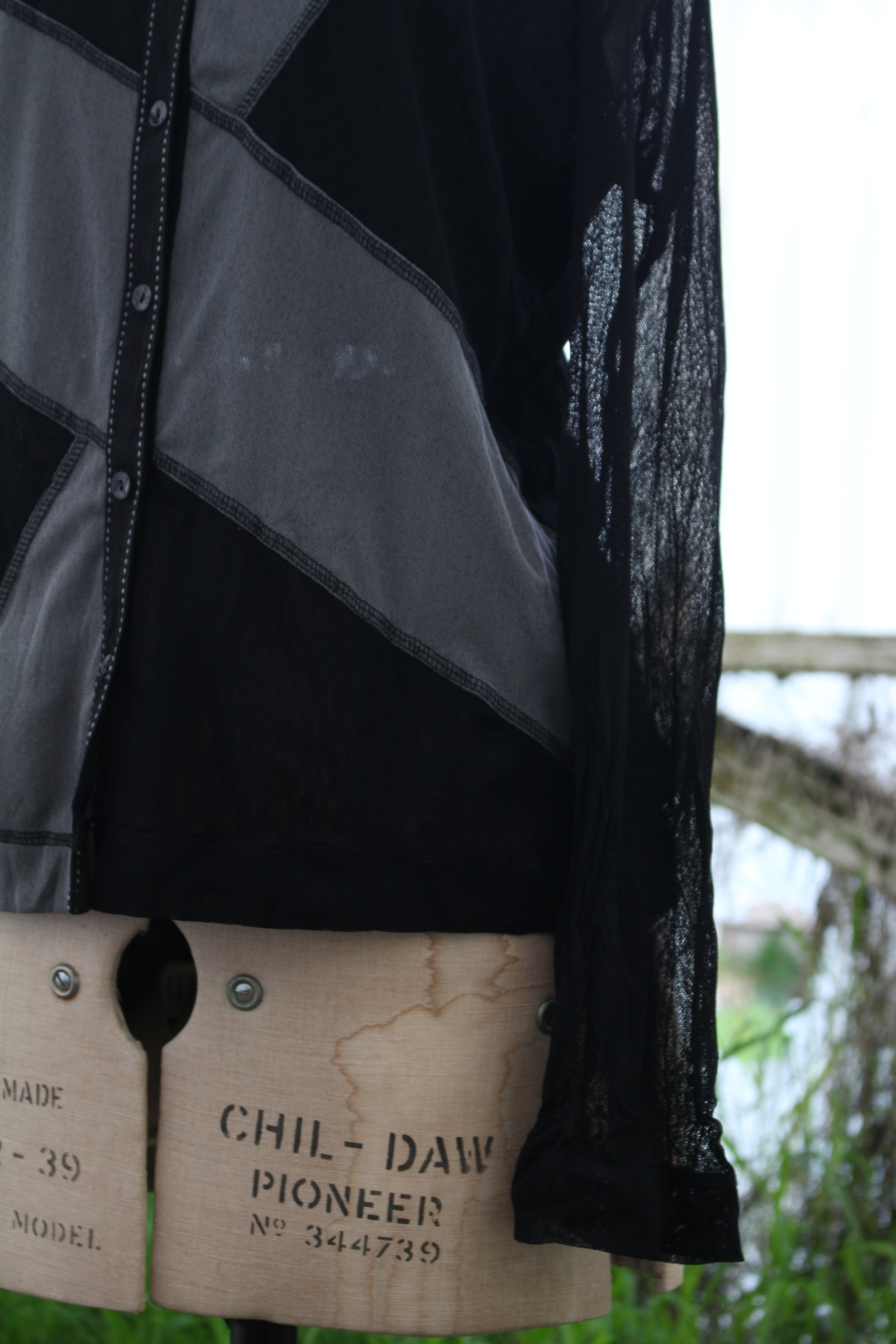 Black and Grey Colour Block Mesh Button up